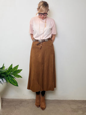 Gonna midi in camoscio marrone