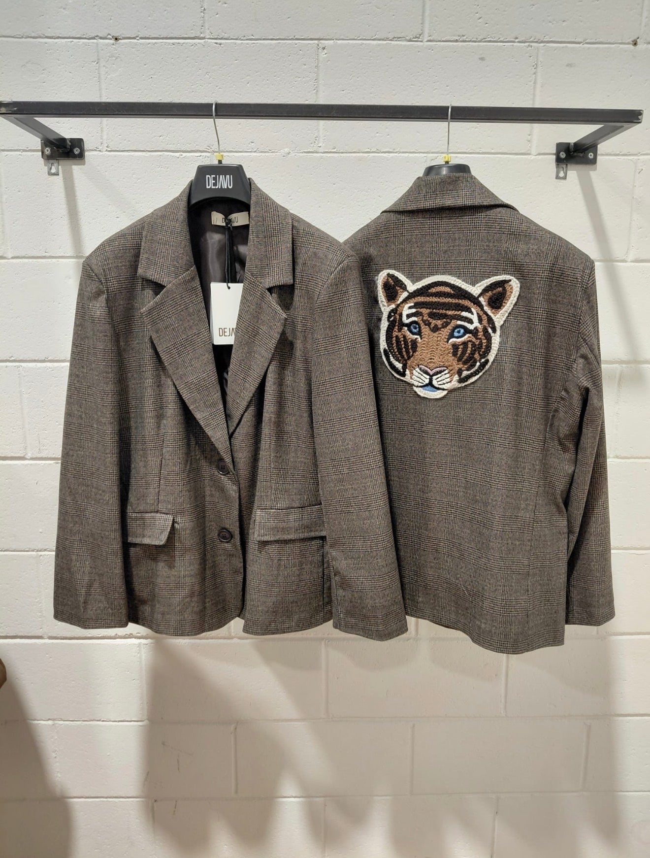 Giacca Blazer Principe di Galles con Tigre Ricamata