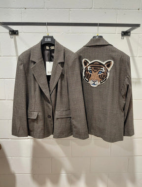 Giacca Blazer Principe di Galles con Tigre Ricamata