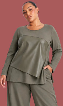 Maglia in Punto Milano con Inserto in Ecopelle