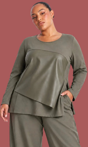 Maglia in Punto Milano con Inserto in Ecopelle