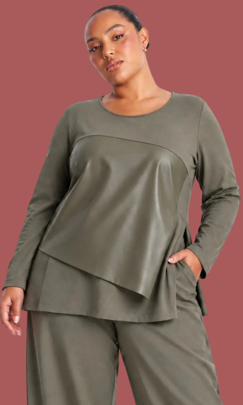 Maglia in Punto Milano con Inserto in Ecopelle