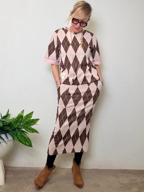 Gonna midi a tubino con motivo argyle