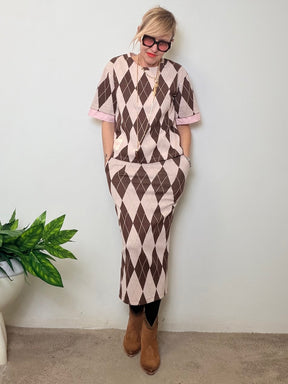 Gonna midi a tubino con motivo argyle