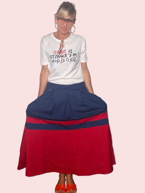 Gonna Midi a Ruota Bicolore — Navy / Rosso