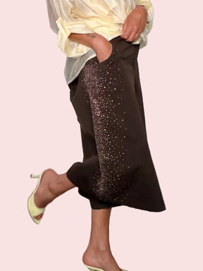 Bermuda Midi Strass con Spacchetto — Bianco / Cioccolato