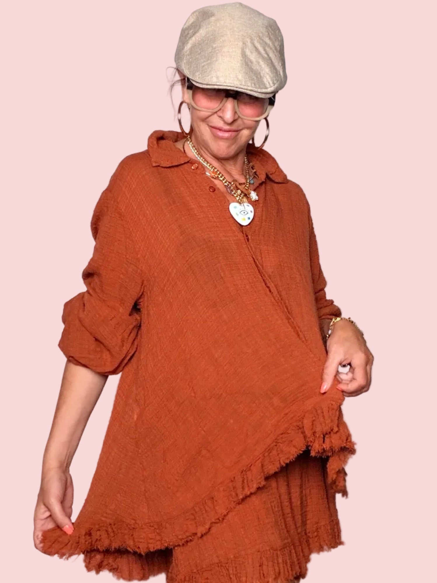 Camicia oversize gauze frange donna
