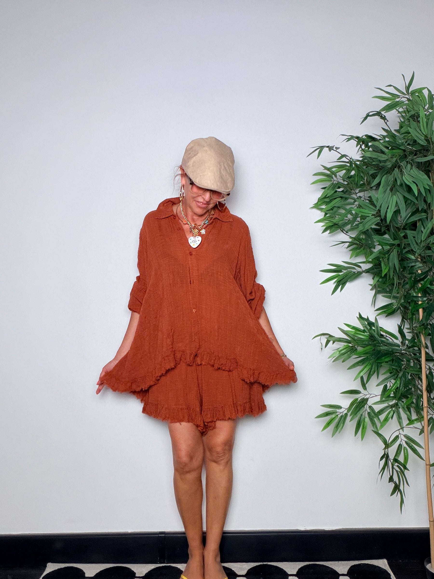 Camicia oversize gauze frange donna