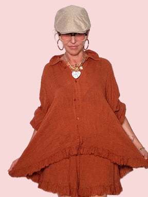 Camicia oversize gauze frange donna