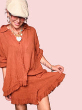 Shorts in Garza con Doppio Volant Sfrangiato — Terracotta