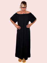 Abito Maxi Off-Shoulder Cotone Fluido — Nero / Bianco / Moro / Rosa / Bordeaux/verde