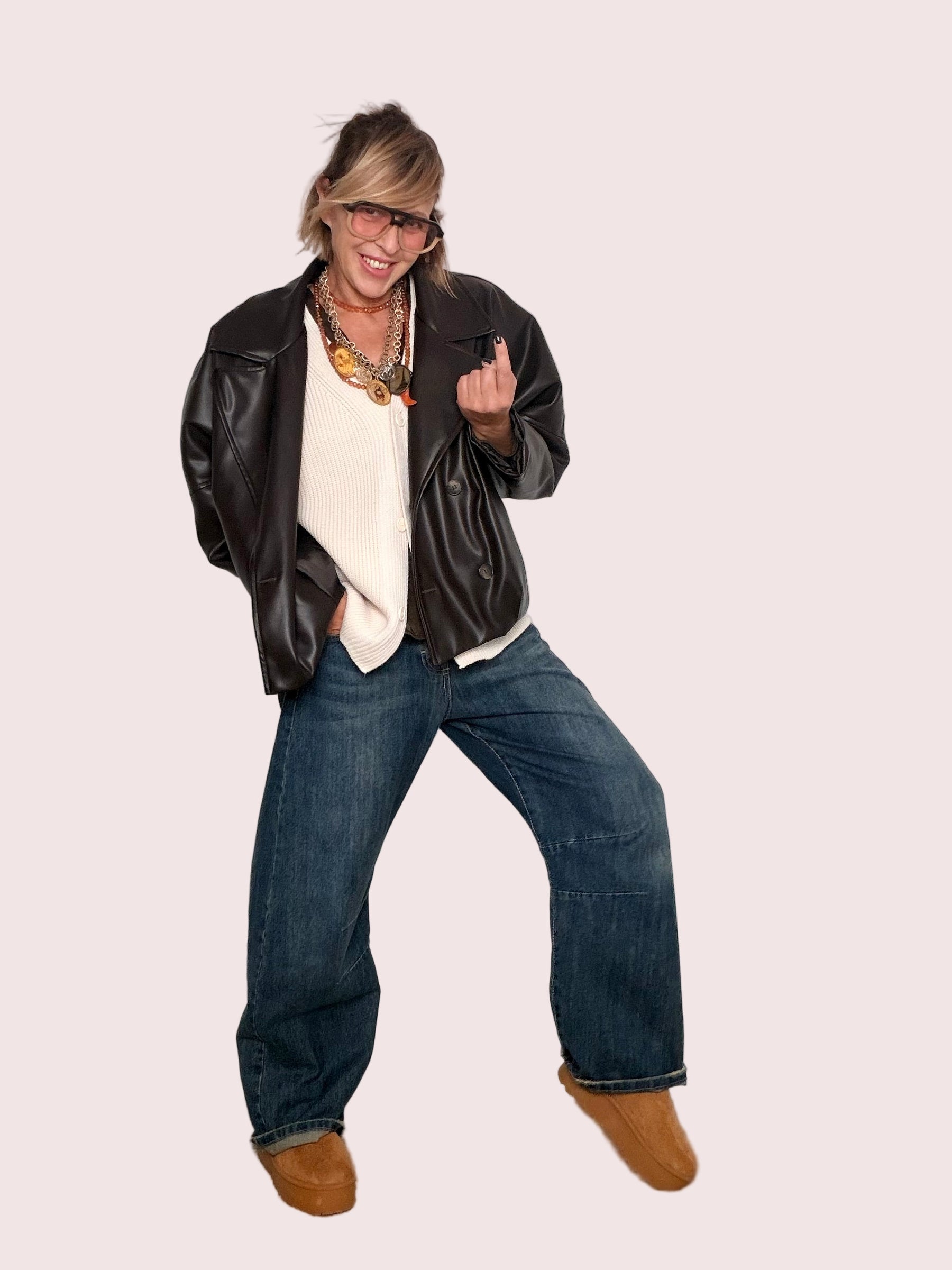 HAVE ONE - Bomber oversize in ecopelle MORO  Stile urban chic