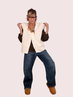 HAVE ONE - Cardigan oversize senza maniche in maglia  PANNA