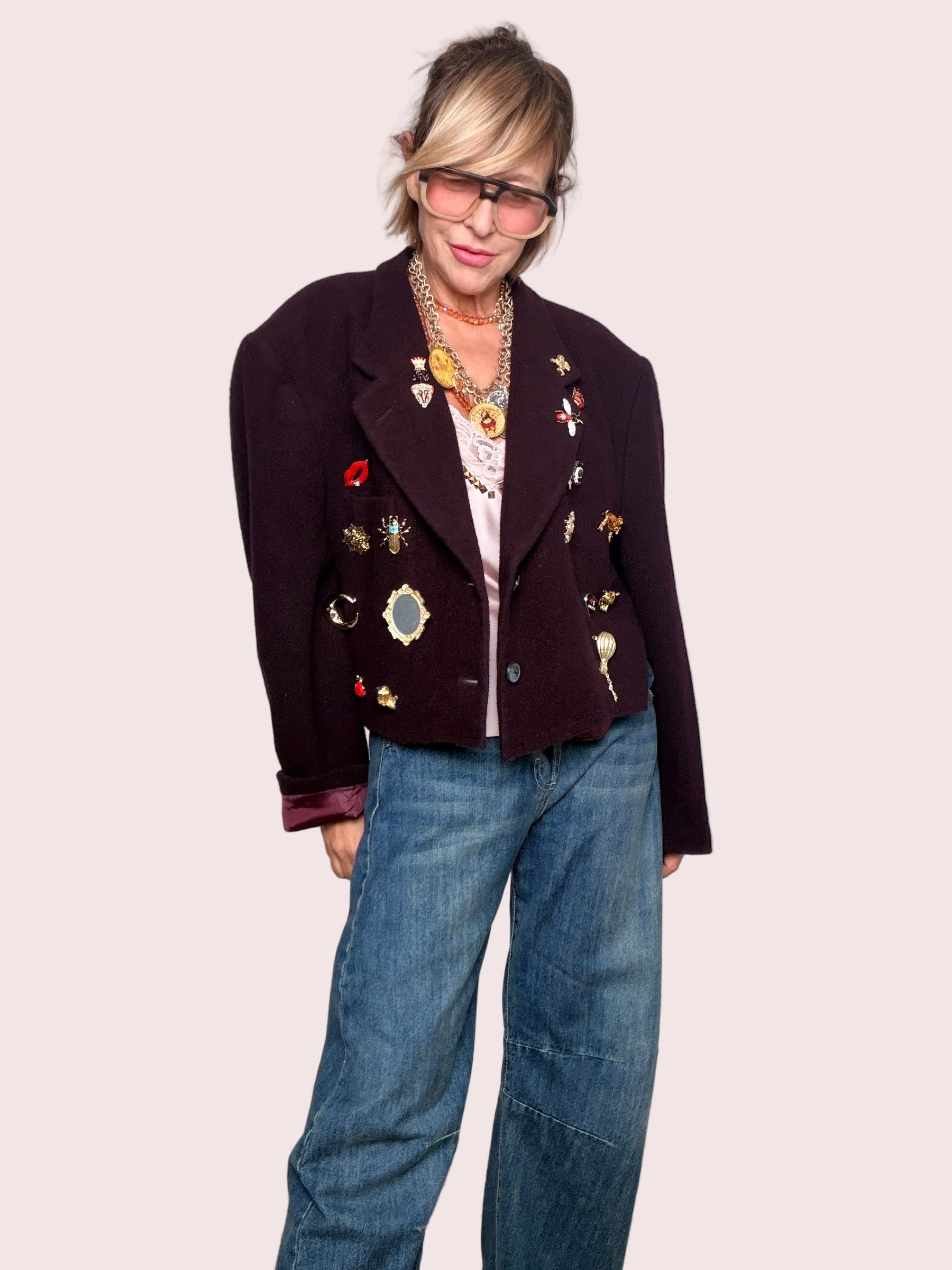 SOUVENIR - Giacca Doppiopetto Bordeaux con Applicazioni Vintage
