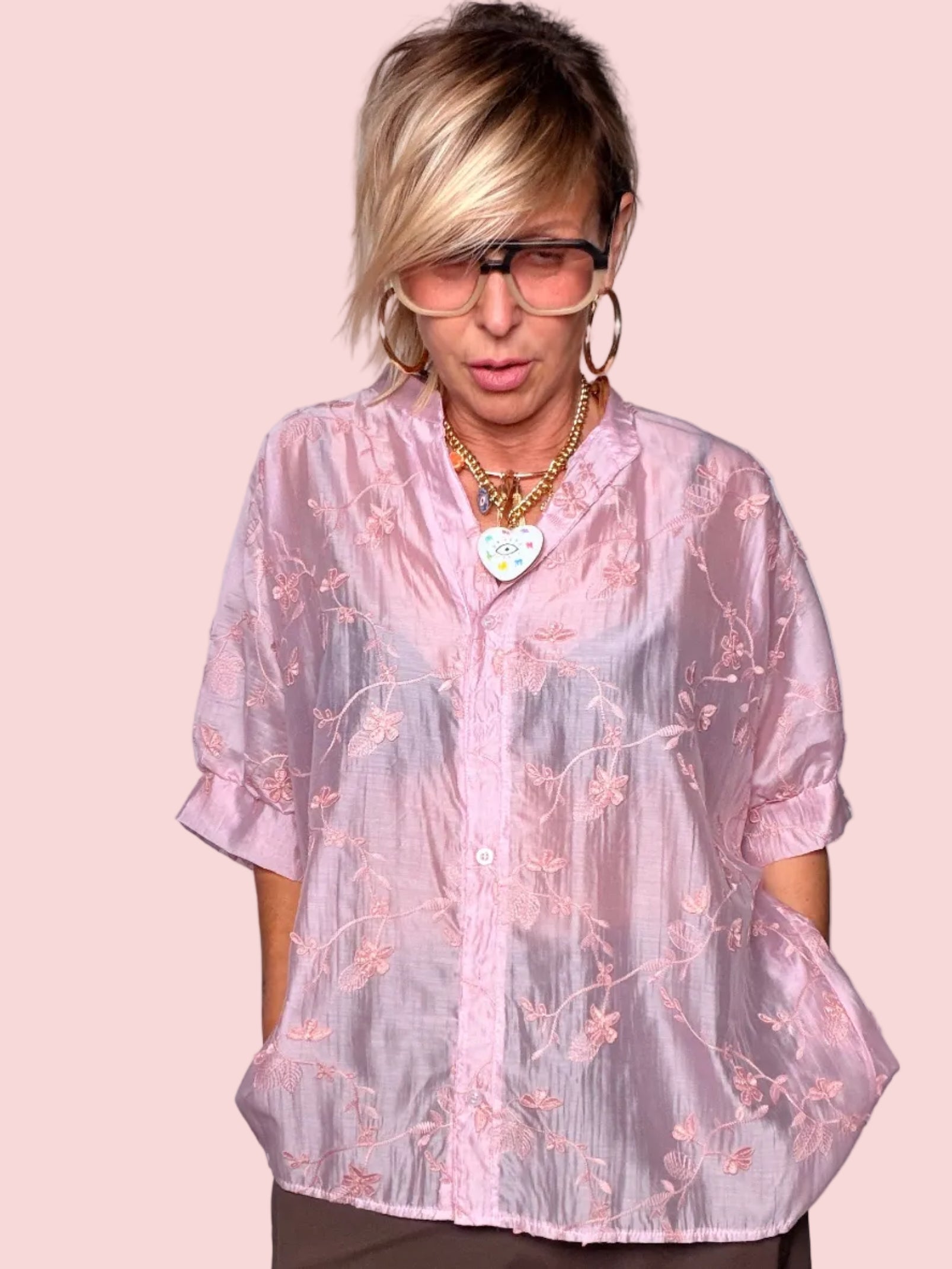 Camicia Oversize Ricamata — Organza Floreale