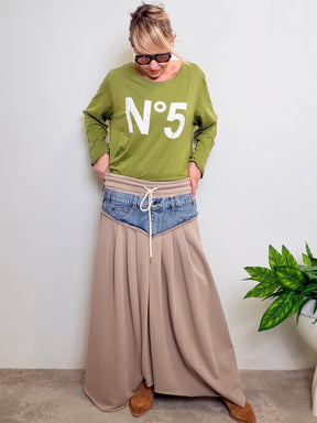 Gonna maxi oversize in felpa con inserto jeans vintage
