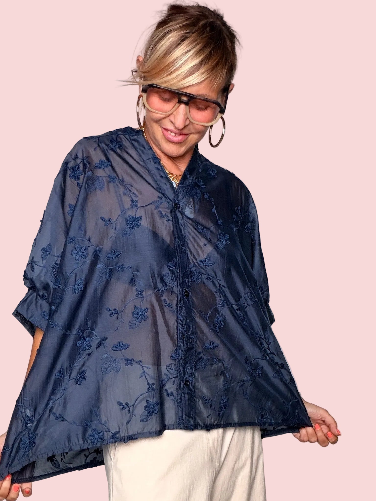 Camicia Oversize Ricamata — Organza Floreale