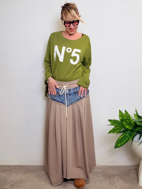 Gonna maxi oversize in felpa con inserto jeans vintage