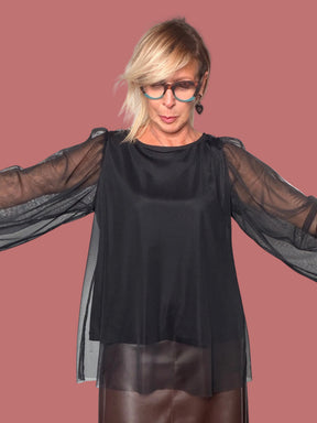 Maglia in tulle trasparente a maniche ampie Deja Vu