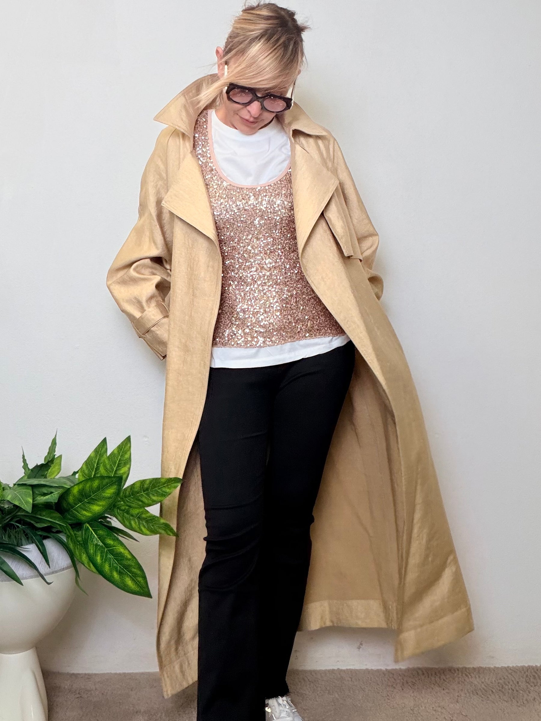 Trench oversize maxi color oro