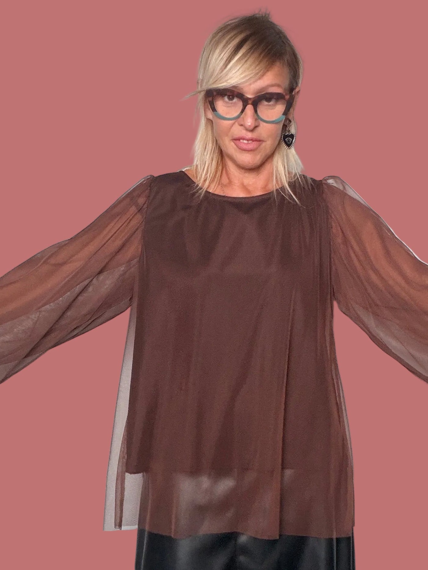 Maglia in tulle trasparente a maniche ampie Deja Vu