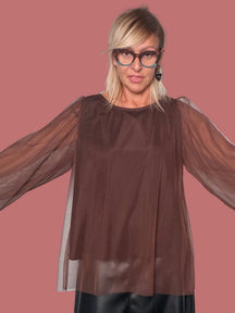 Maglia in tulle trasparente a maniche ampie Deja Vu
