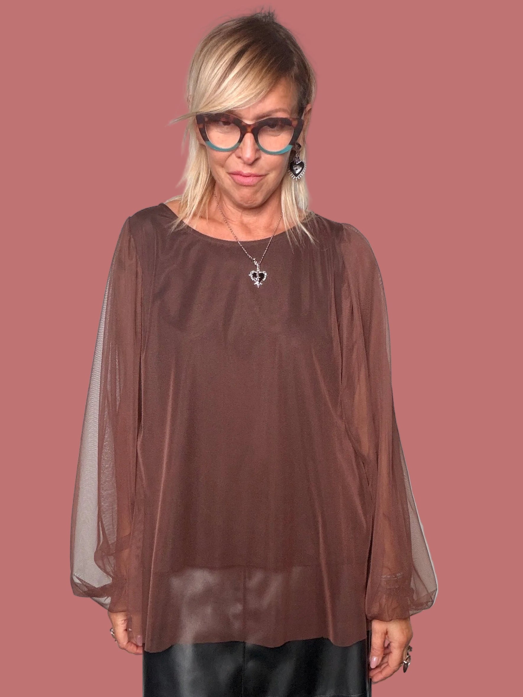 Maglia in tulle trasparente a maniche ampie Deja Vu