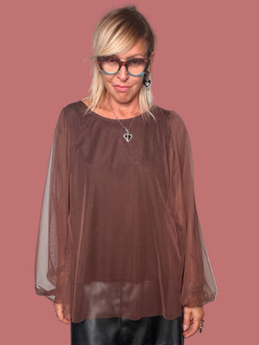 Maglia in tulle trasparente a maniche ampie Deja Vu