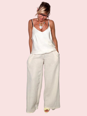 Pantalone Palazzo 100% Cotone — Panna