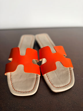 Ciabatte Flat Fascia H — Arancio / Cuoio