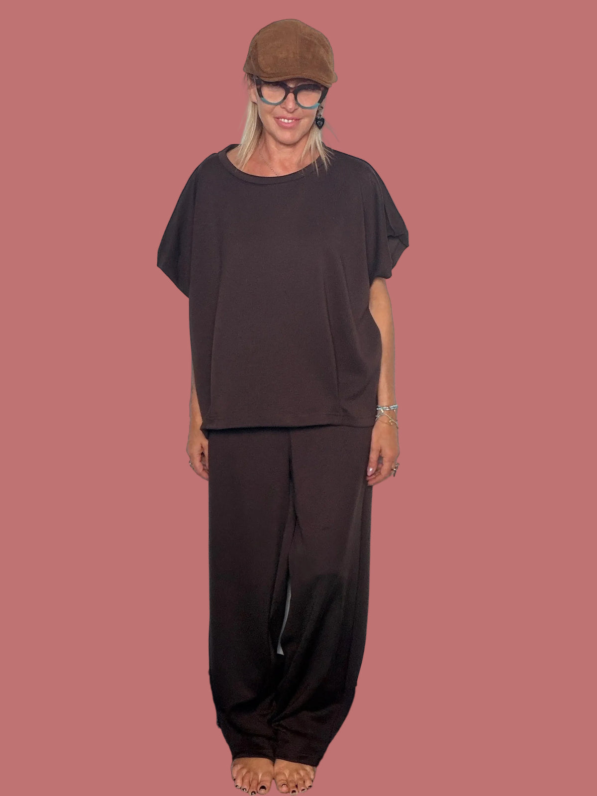 Completo pantalone palazzo e felpa oversize colore moro Susy Star
