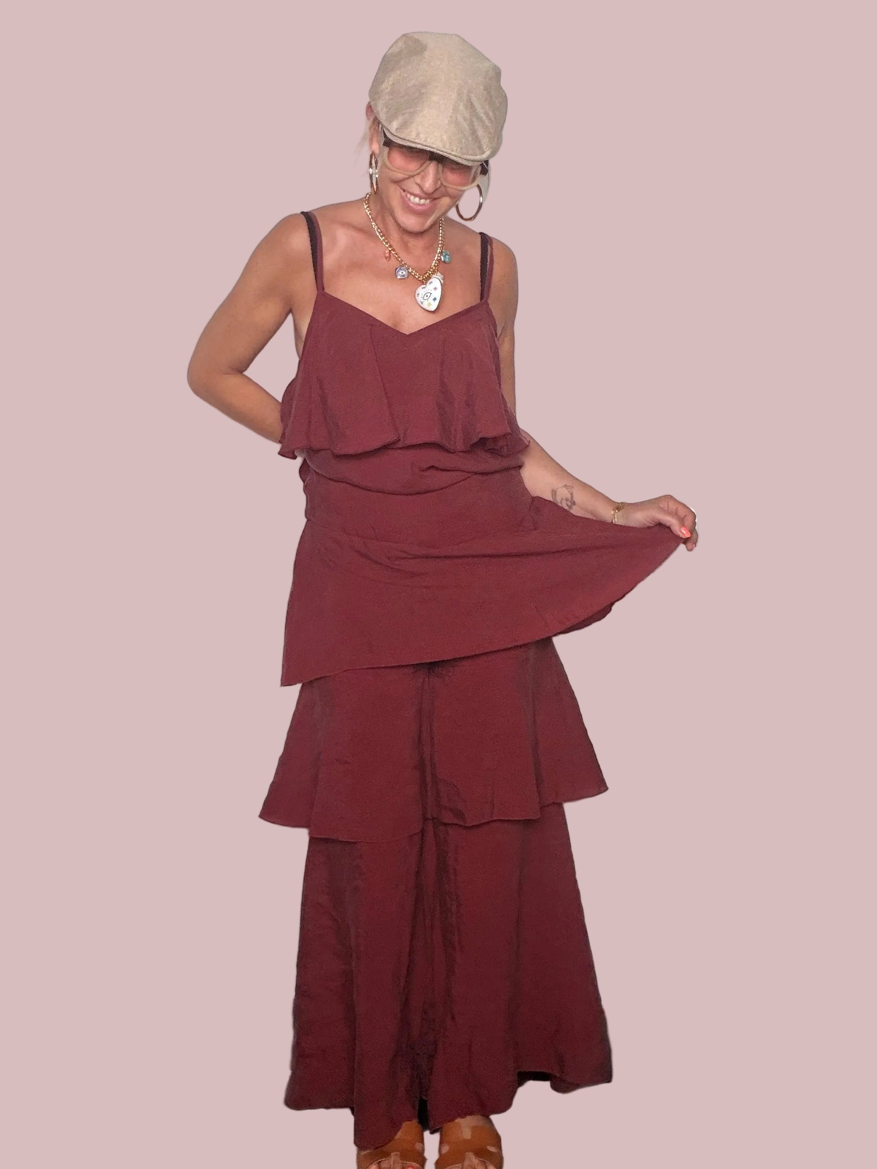 Pantalone a Tre Volant a Cascata — Bordeaux