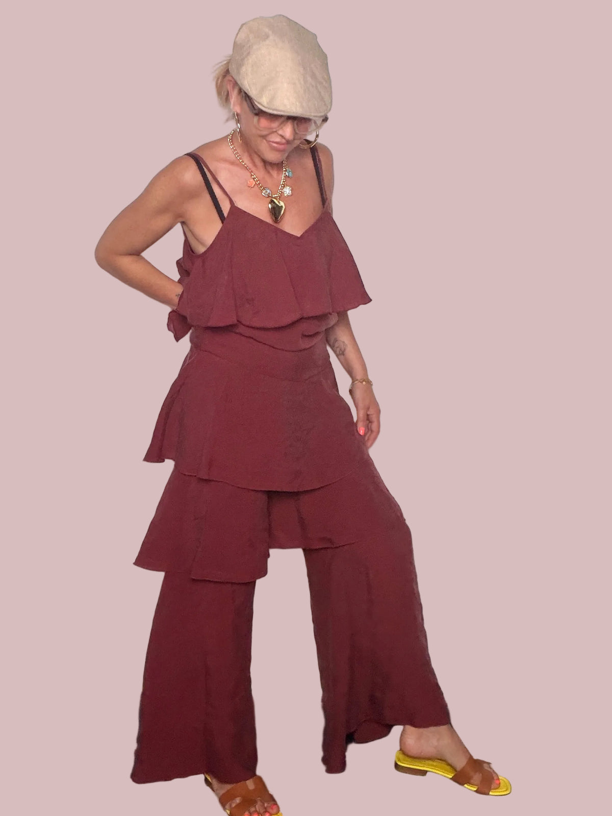 Pantalone a Tre Volant a Cascata — Bordeaux