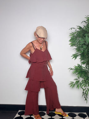 Pantalone a Tre Volant a Cascata — Bordeaux