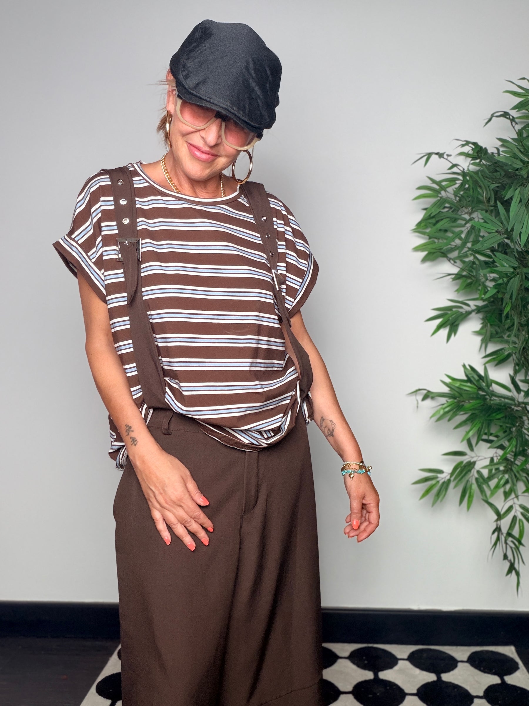 Pantalone Salopette con Bretelle Wide Leg —
