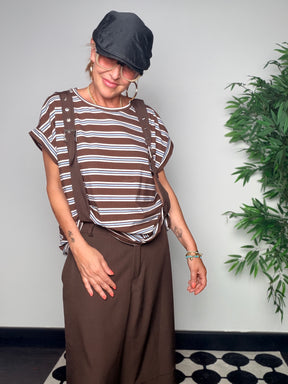Pantalone Salopette con Bretelle Wide Leg —