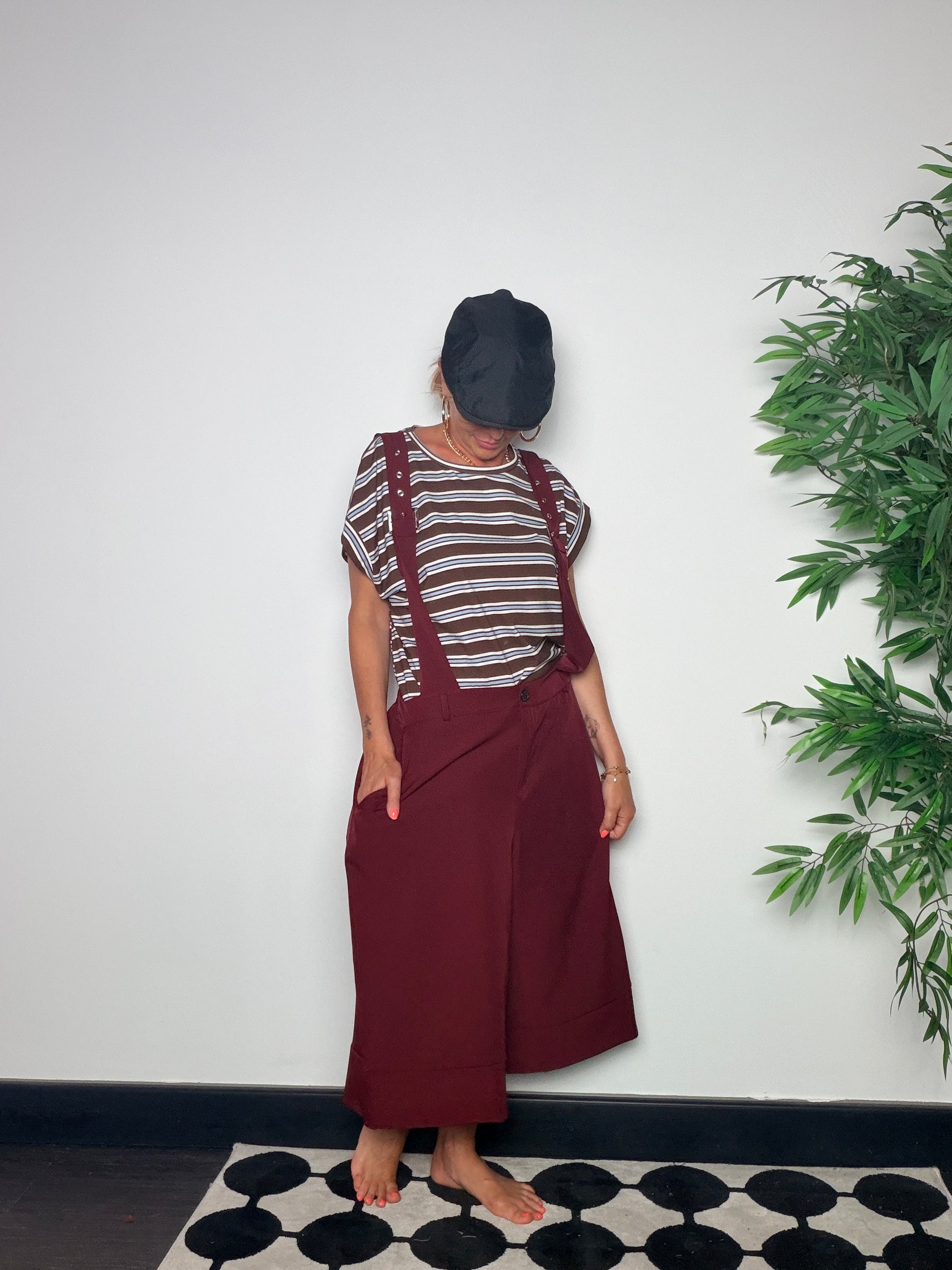Pantalone Salopette con Bretelle Wide Leg —