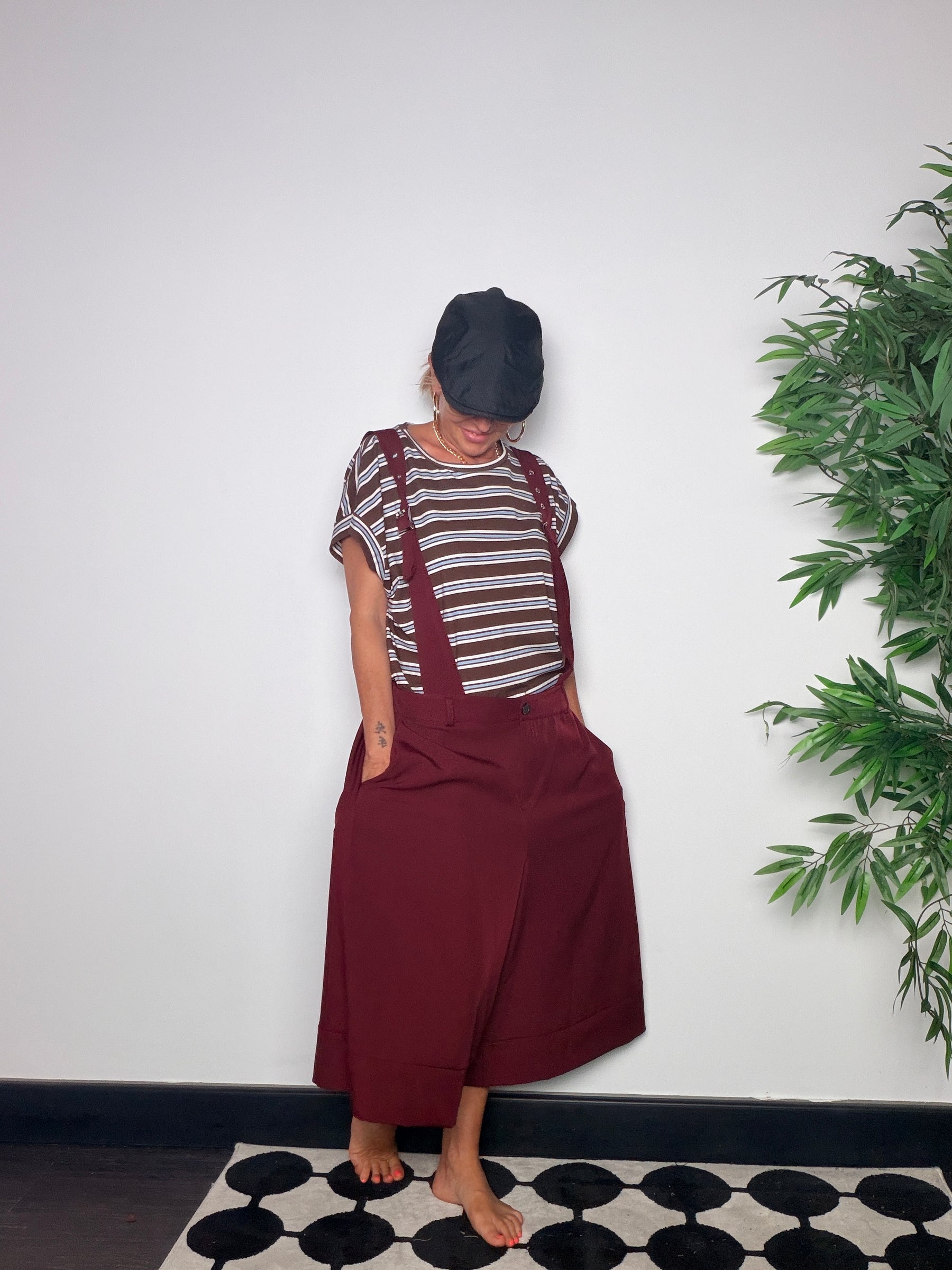 Pantalone Salopette con Bretelle Wide Leg —