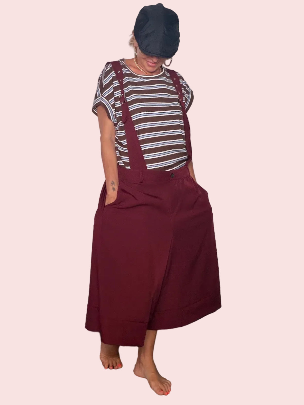 Pantalone Salopette con Bretelle Wide Leg —