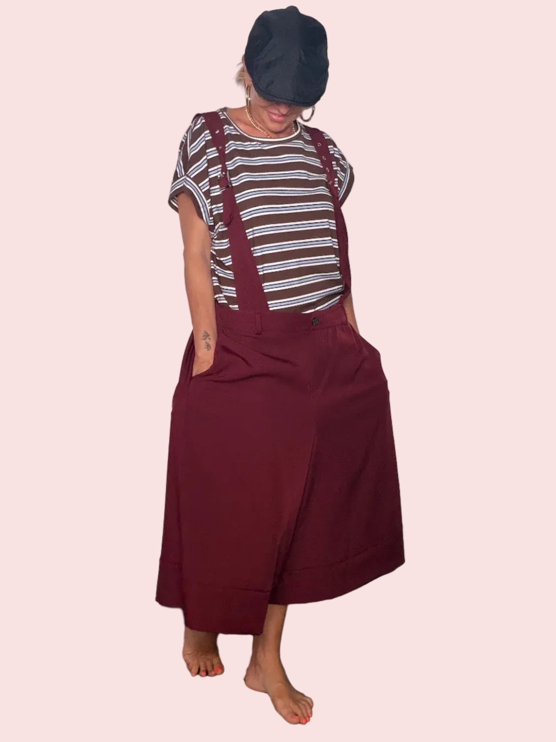 Pantalone Salopette con Bretelle Wide Leg —