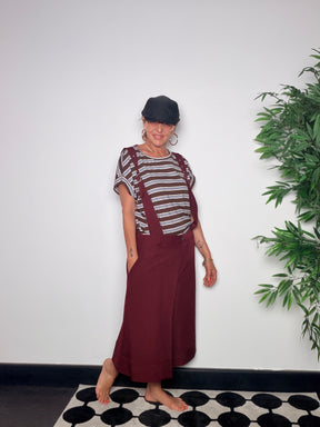 Pantalone Salopette con Bretelle Wide Leg —