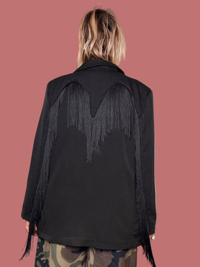 Blazer nero con frange, vista frontale