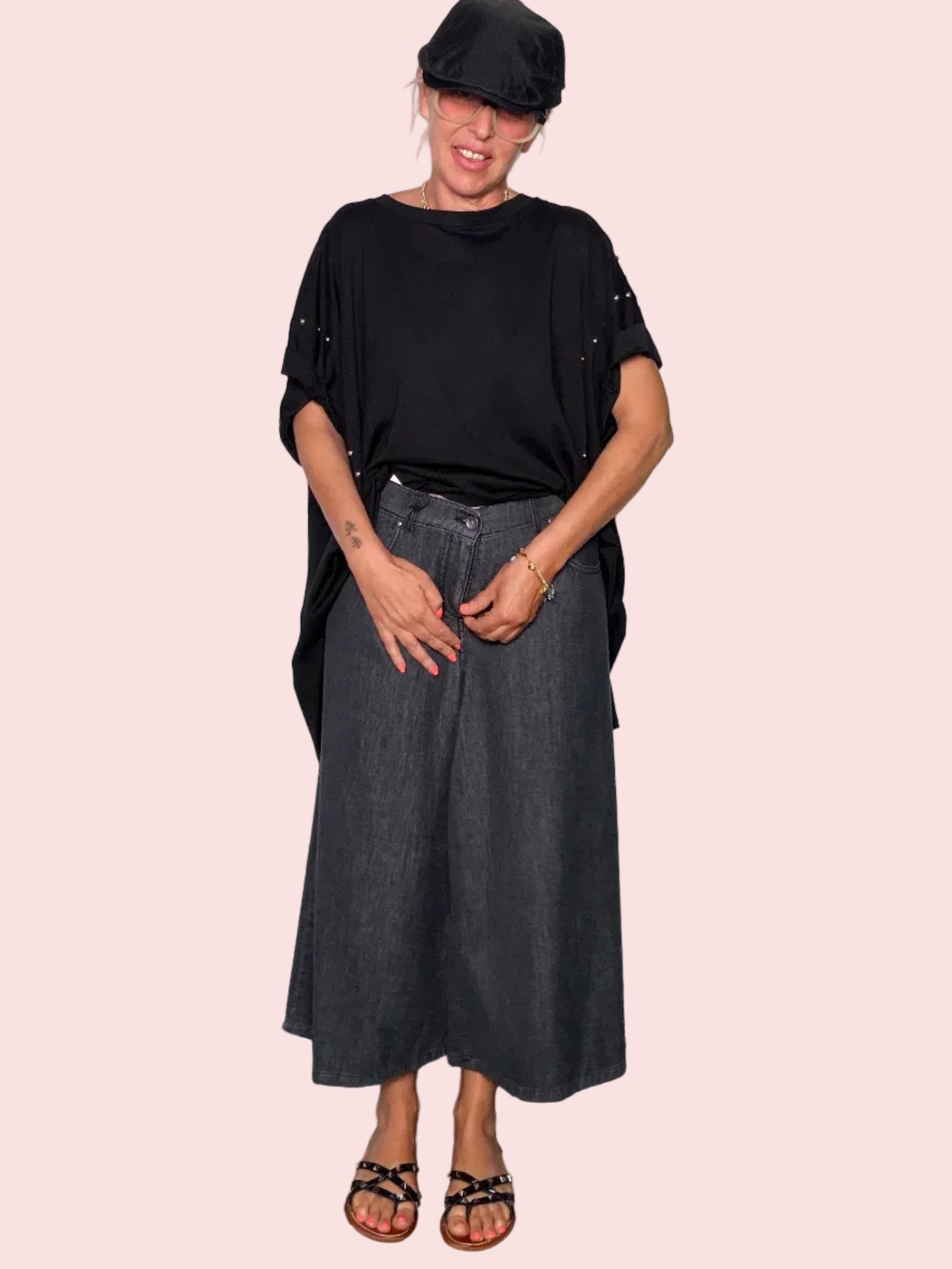 Pantagonna Denim Leggero Wide Leg — Grigio