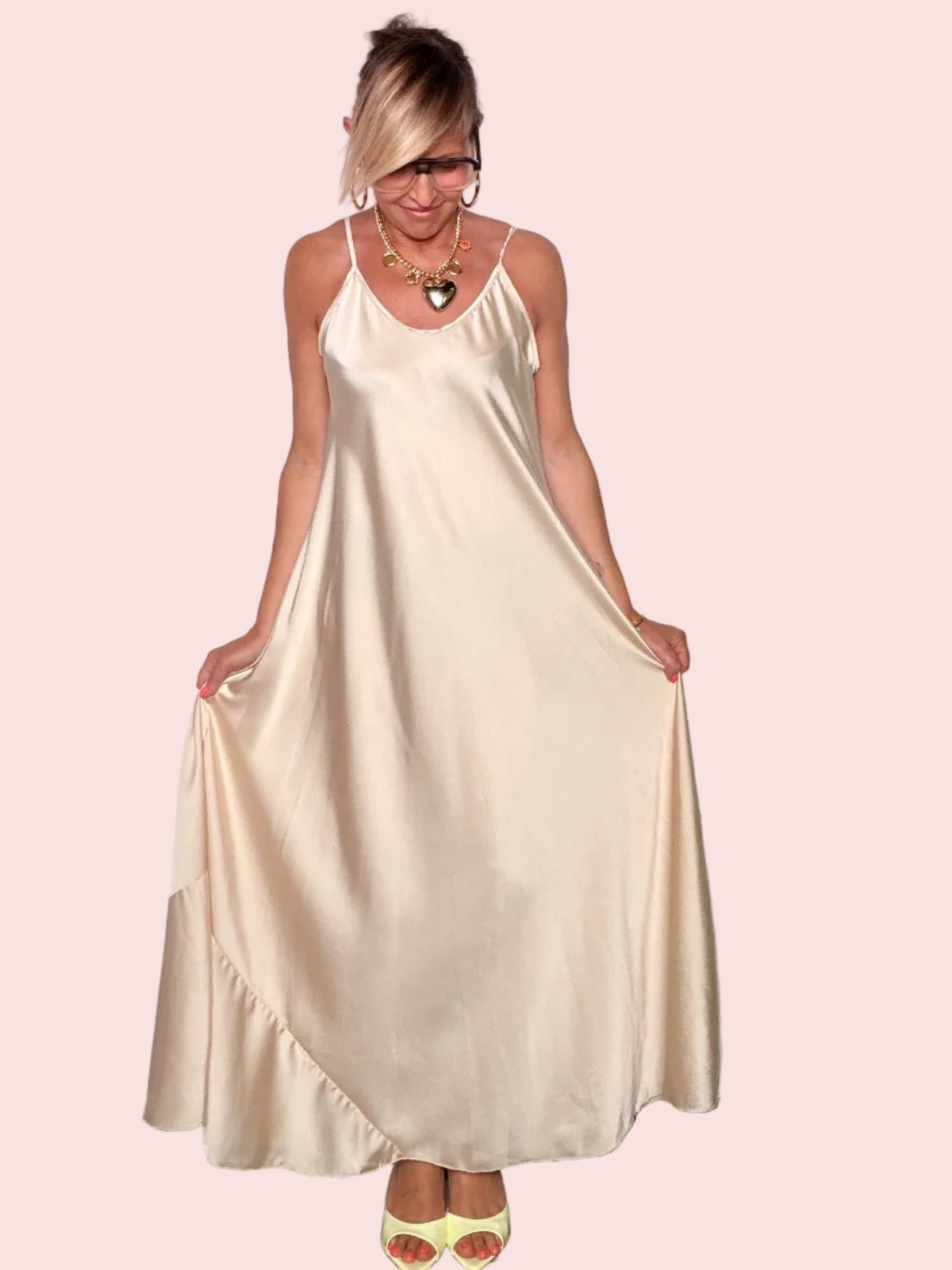 Abito Lungo in Raso Slip Dress