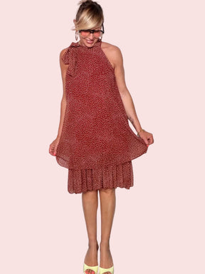 Abito Midi a Pois — Collo Halter con Volant