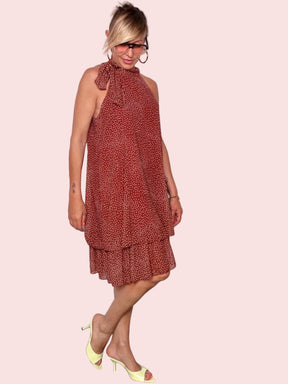 Abito Midi a Pois — Collo Halter con Volant
