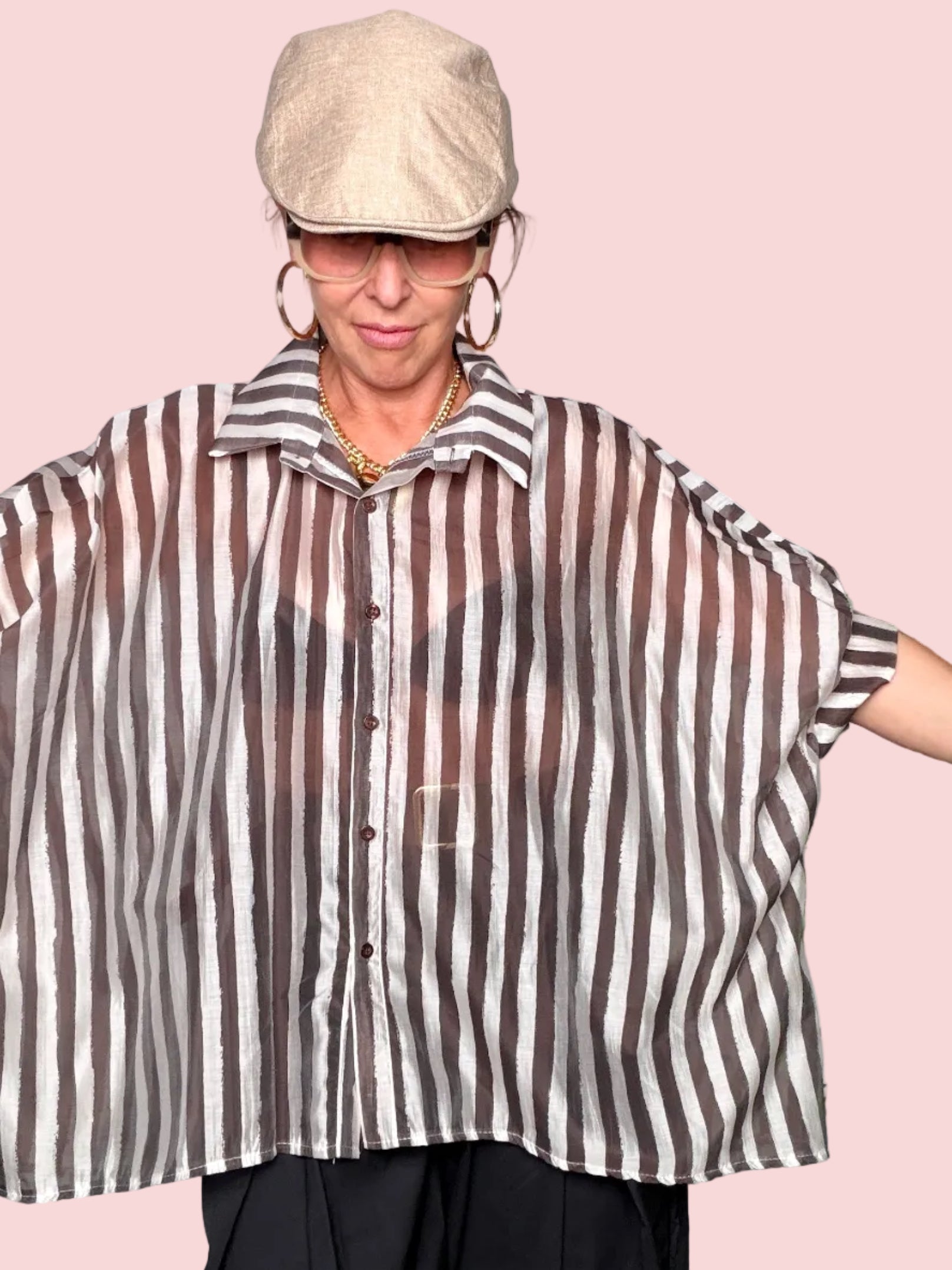 Camicia Oversize Righe Maxi Voile Semitrasparente