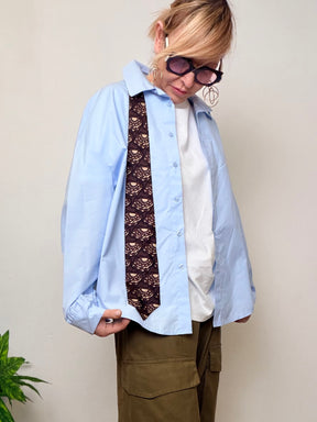 Camicia Oversize Beige con Foulard Vintage