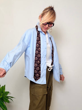 Camicia Oversize Beige con Foulard Vintage