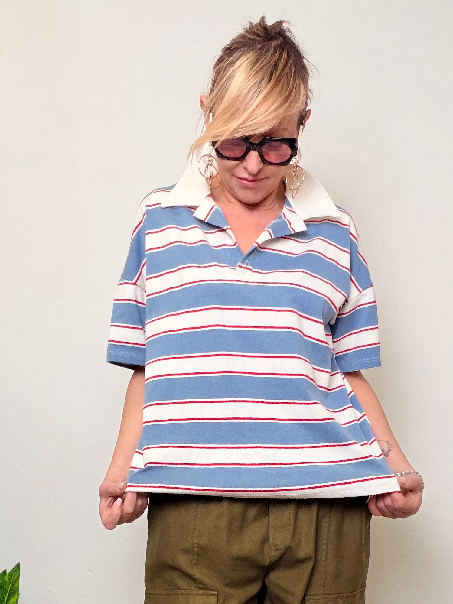 Polo Oversize a Righe - Rosa e Celeste